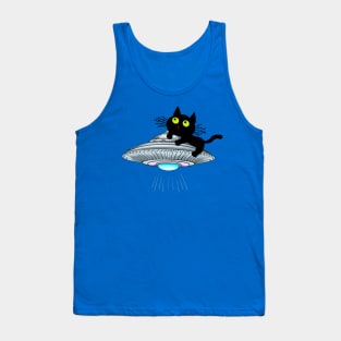 Lucky Black Cat on a UFO Tank Top